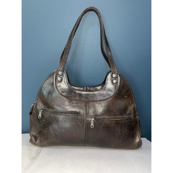 Patricia Nash Dark Brown Studded Ergo Satchel Italian Leather Top Handle Bag - Picture 6 of 11